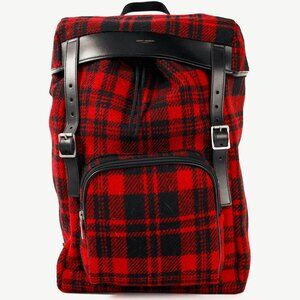 Saint Laurent AW/14 Rosso & Nero Tartan Wool YSL Hunting Rucksack